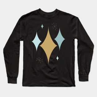 Starburst Mid Century Modern Aqua and Gold Long Sleeve T-Shirt